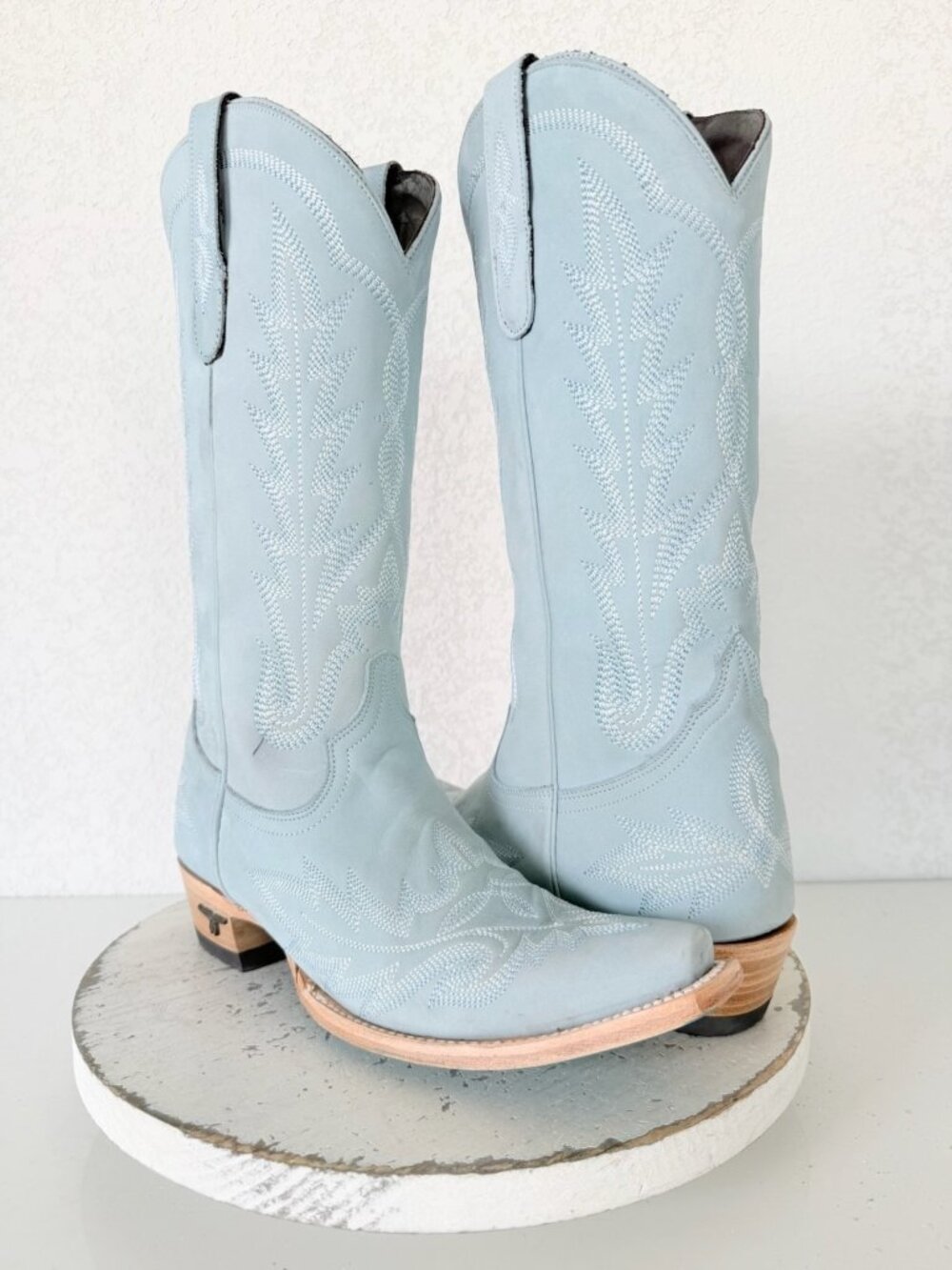 Lane LEXINGTON Powder Blue Cowboy Boots Womens 8 Western Cowgirl Snip Toe Tall